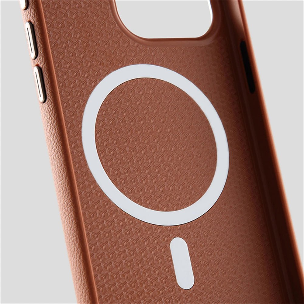 Leather iPhone Case with Minimalist Design and MagSafe Charging