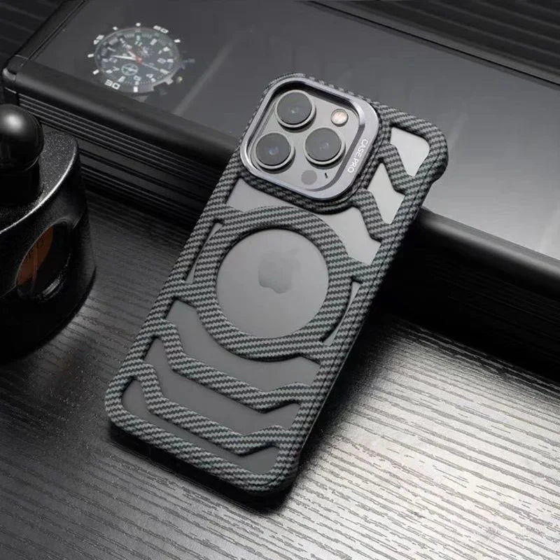 Carbon iPhone case with heat dissipation and MagSafe