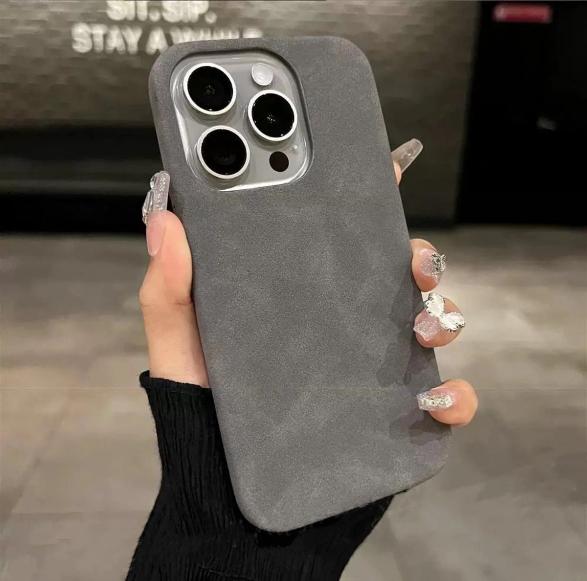 iPhone case in suede and minimalist design
