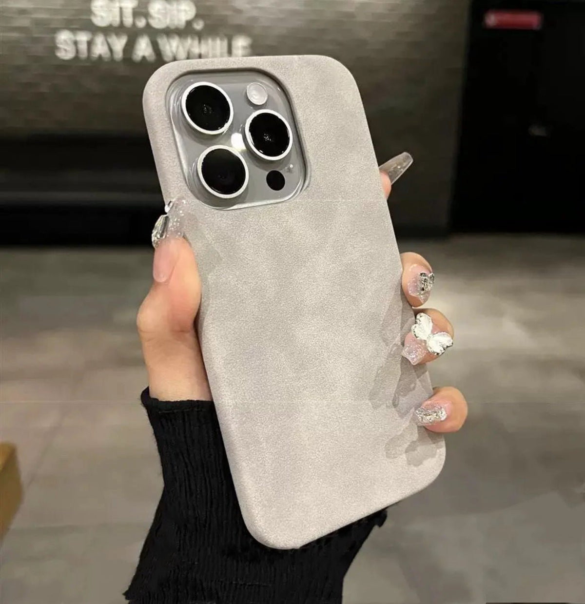 iPhone case in suede and minimalist design
