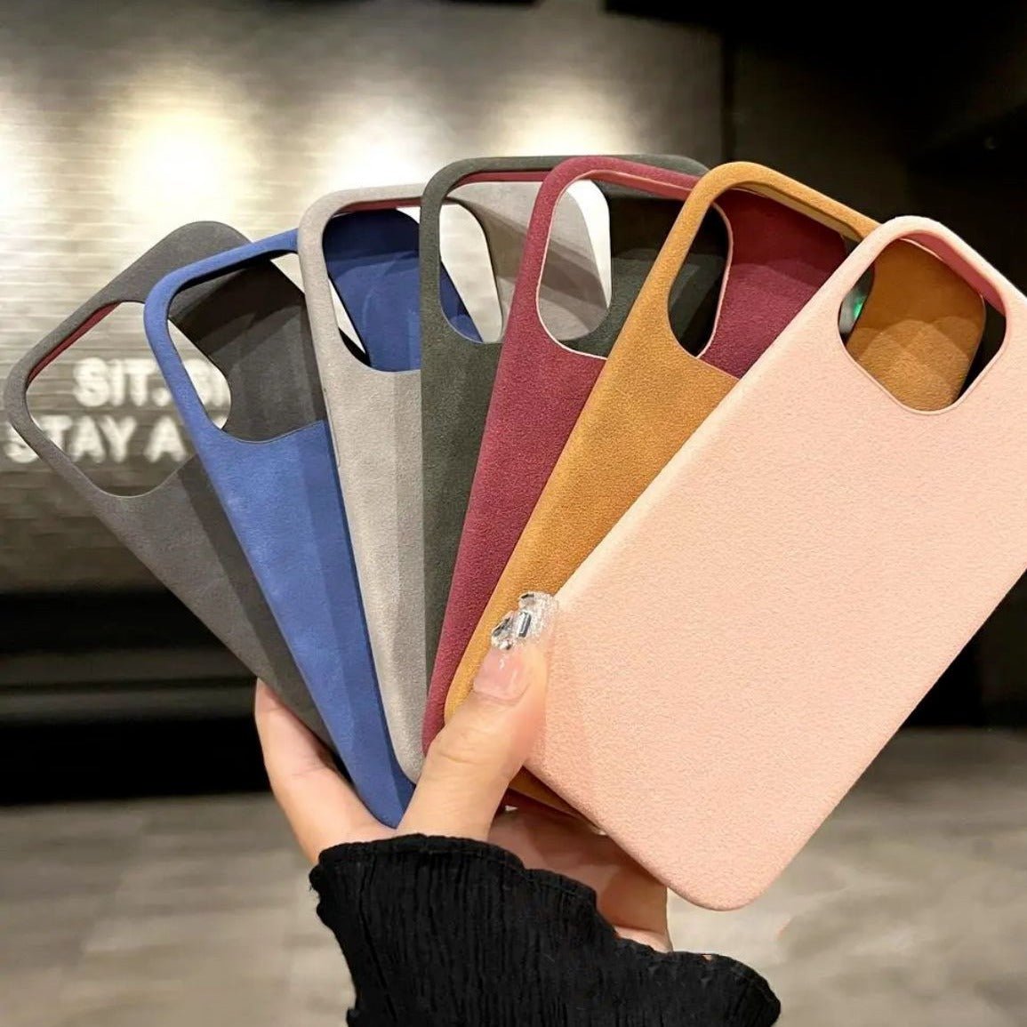 iPhone case in suede and minimalist design