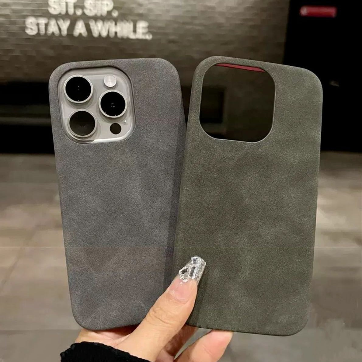 iPhone case in suede and minimalist design