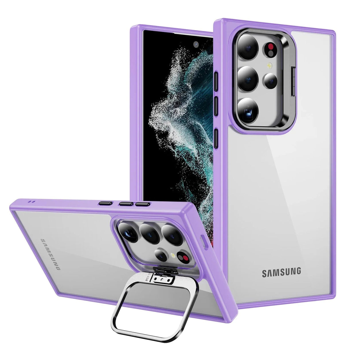 Samsung case with camera protection and integrated stand