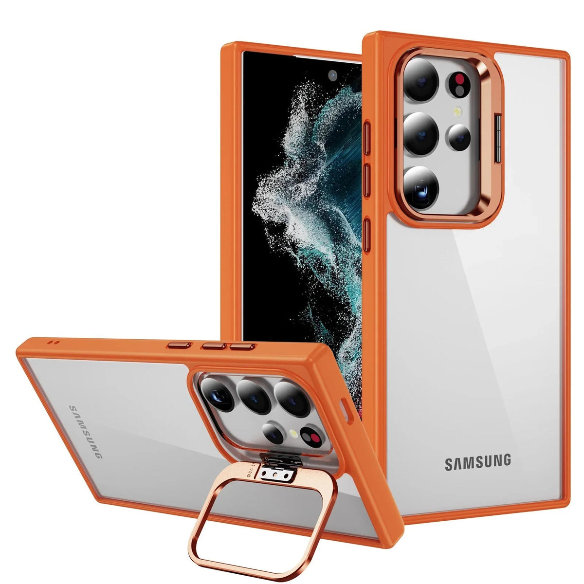 Samsung case with camera protection and integrated stand