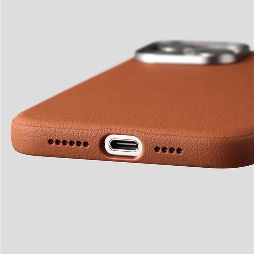 Leather iPhone Case with Minimalist Design and MagSafe Charging