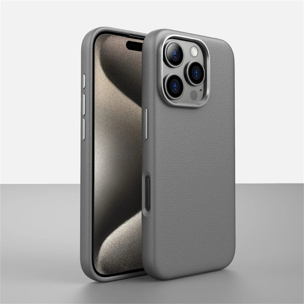 Leather iPhone Case with Minimalist Design and MagSafe Charging