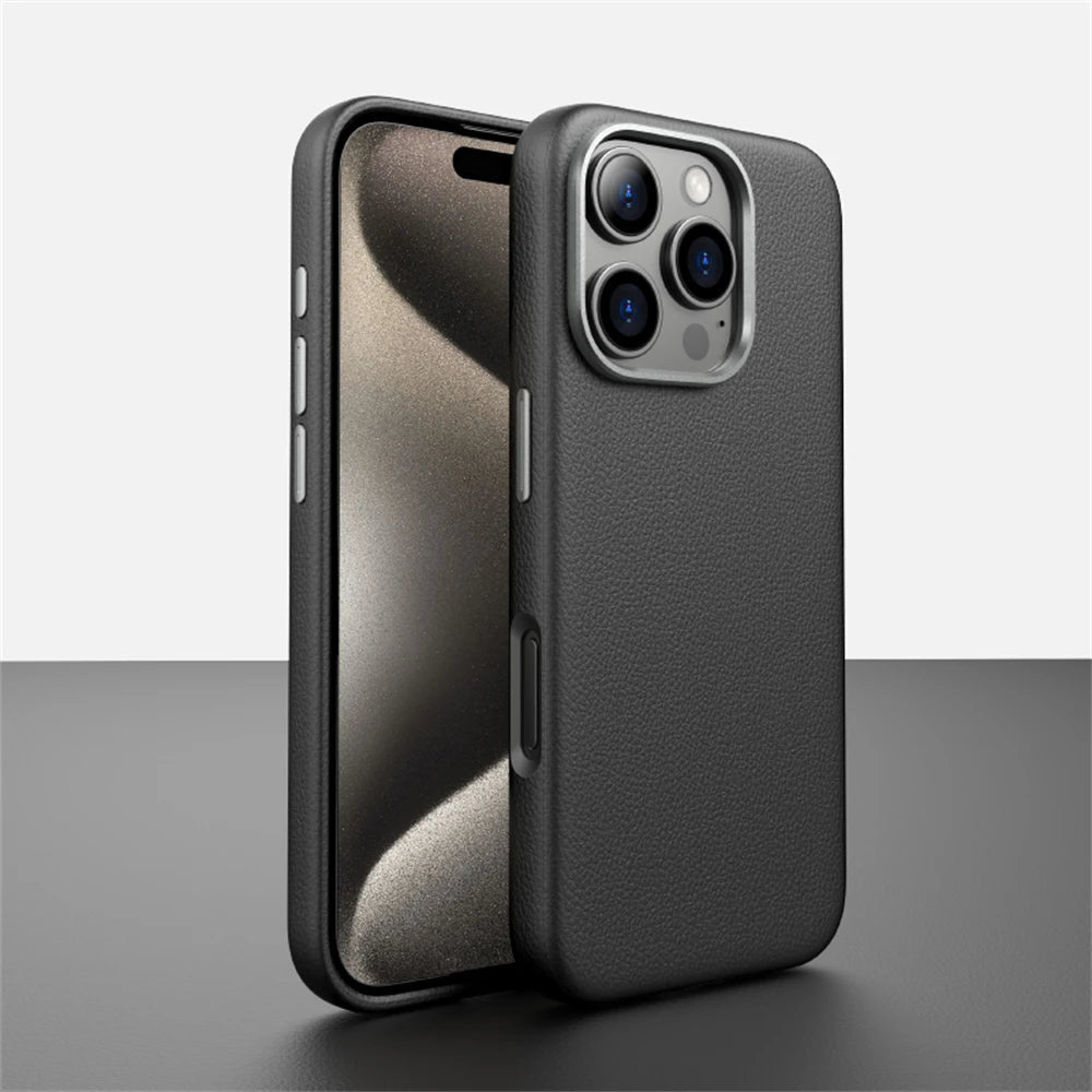 Leather iPhone Case with Minimalist Design and MagSafe Charging
