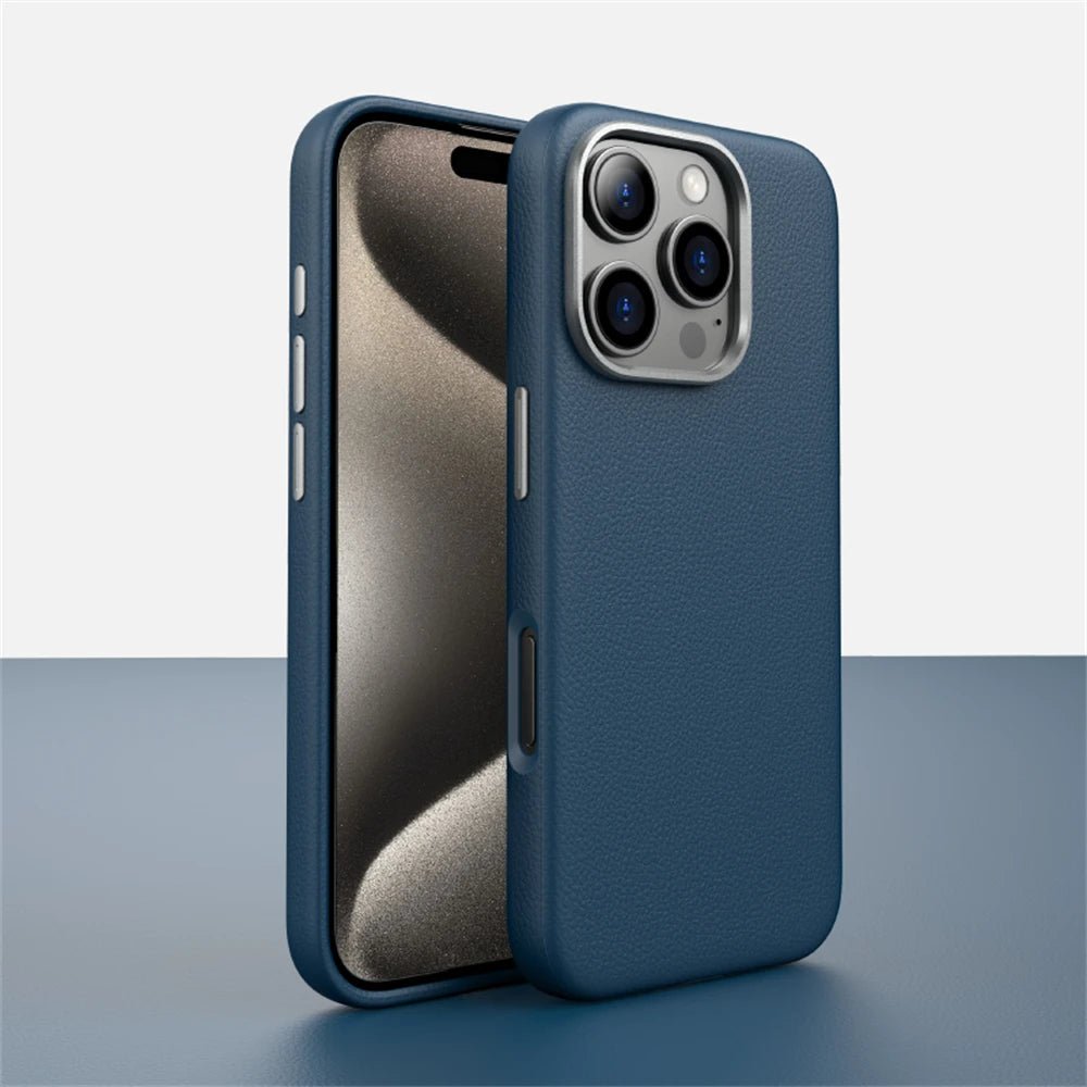 Leather iPhone Case with Minimalist Design and MagSafe Charging