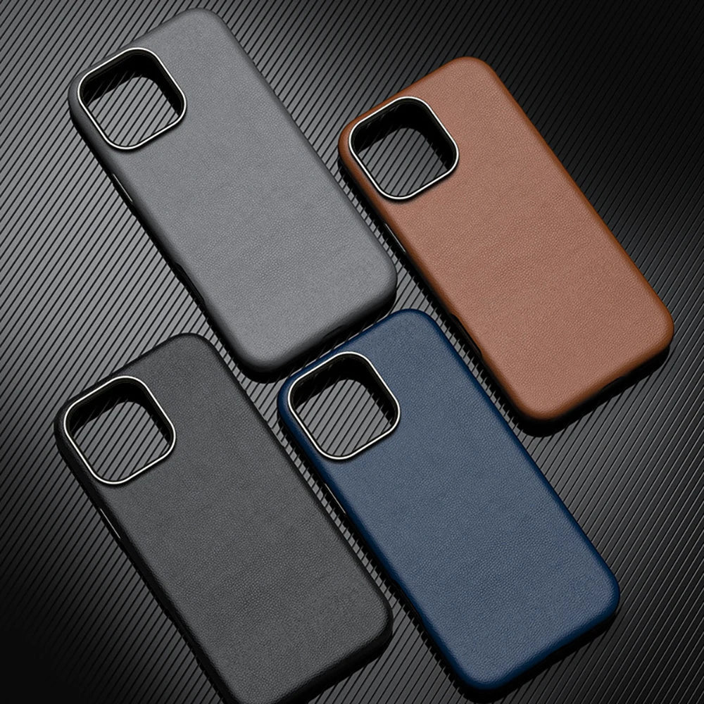 Leather iPhone Case with Minimalist Design and MagSafe Charging