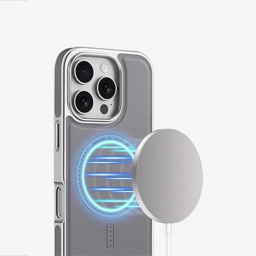 Minimalist Leather iPhone Case with MagSafe Anti-Impact Protection