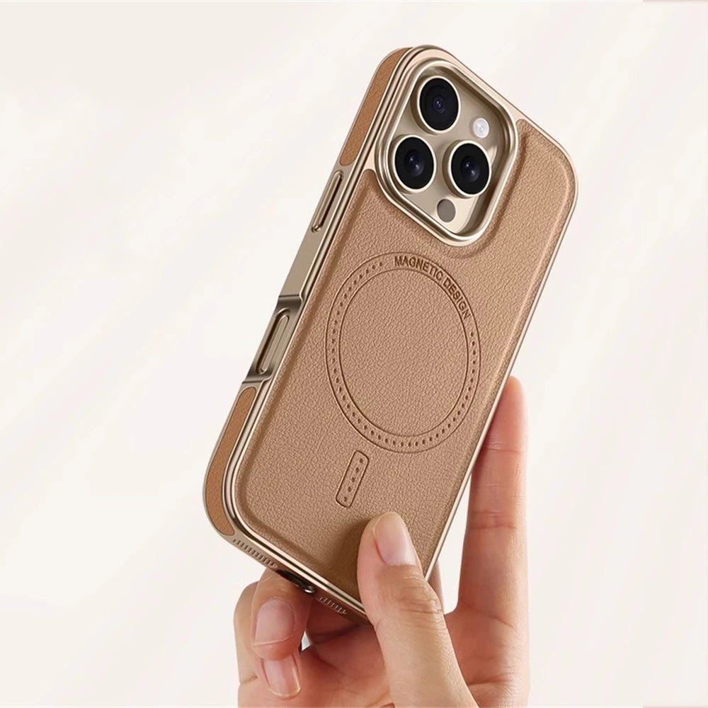 Minimalist Leather iPhone Case with MagSafe Anti-Impact Protection