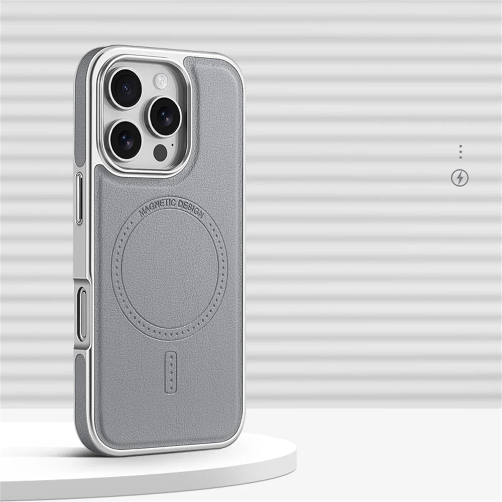 Minimalist Leather iPhone Case with MagSafe Anti-Impact Protection