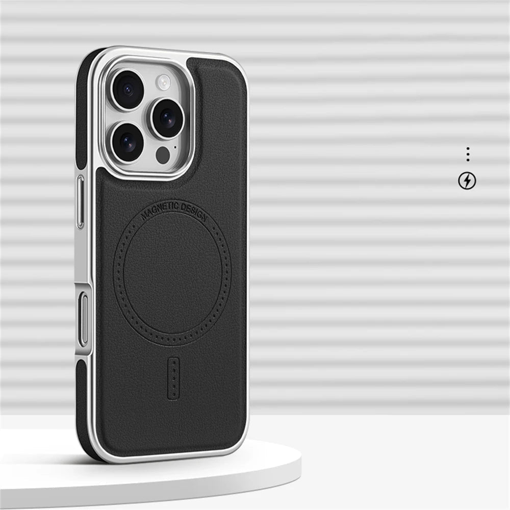 Minimalist Leather iPhone Case with MagSafe Anti-Impact Protection