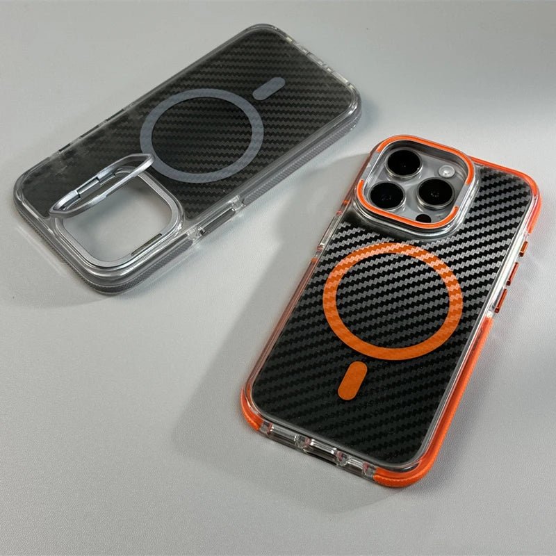 Transparent iPhone Case with Carbon Fiber and MagSafe Charging