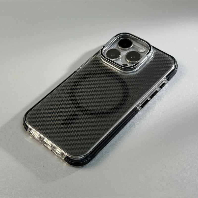 Transparent iPhone Case with Carbon Fiber and MagSafe Charging