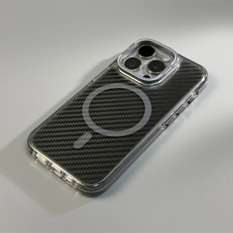Transparent iPhone Case with Carbon Fiber and MagSafe Charging