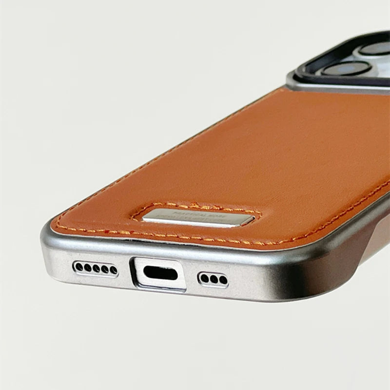 Metal iPhone Case with Leather Reverse and MagSafe Charging