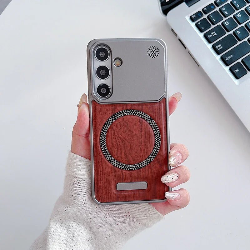 Minimalist Samsung Case in Wood-style Leather
