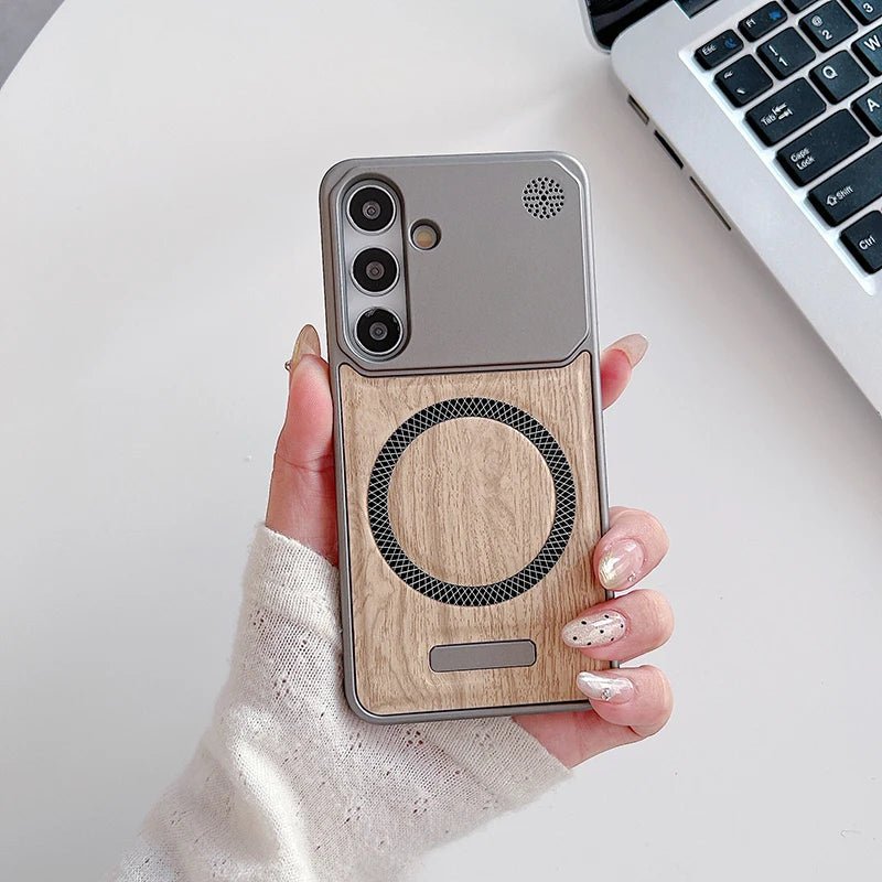 Minimalist Samsung Case in Wood-style Leather