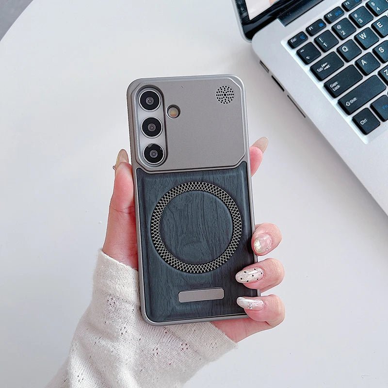 Minimalist Samsung Case in Wood-style Leather