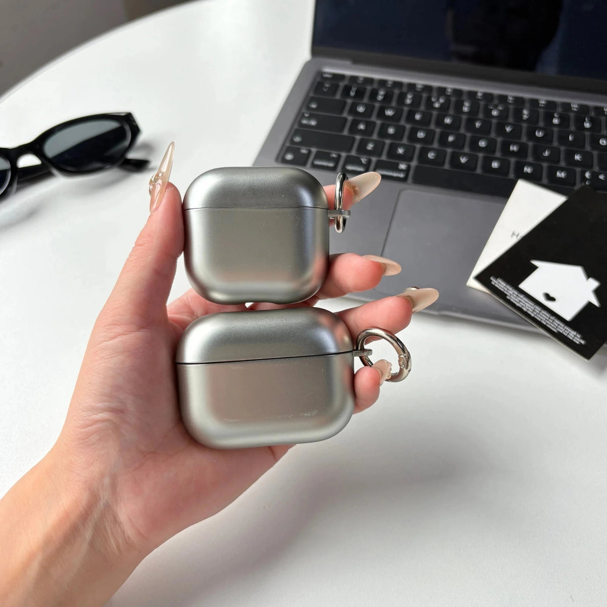 Silver Electroplated AirPods Case with Metallic Ring
