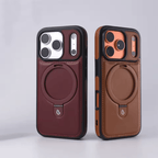Leather iPhone case with flexible MagSafe magnetic stand