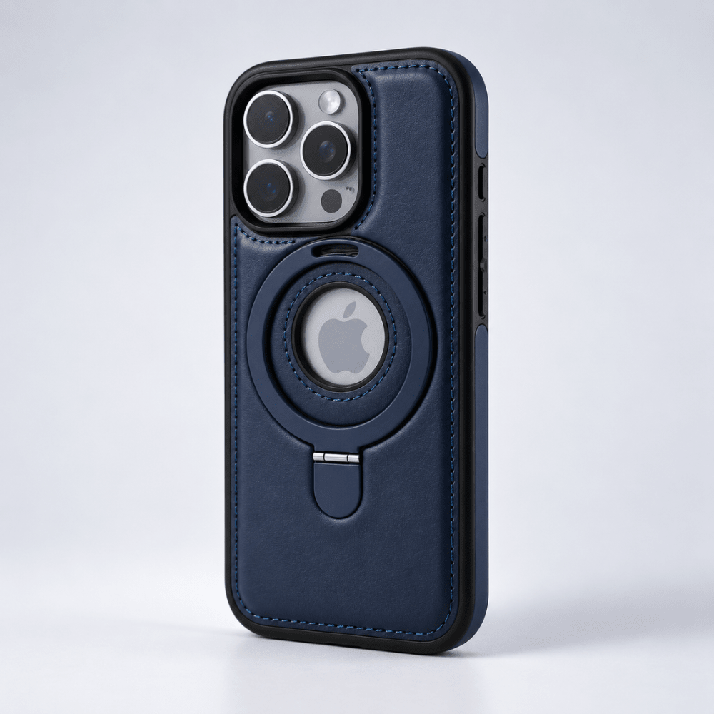 Leather iPhone case with flexible MagSafe magnetic stand